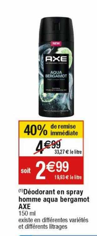 déodorant en spray homme aqua bergamot axe