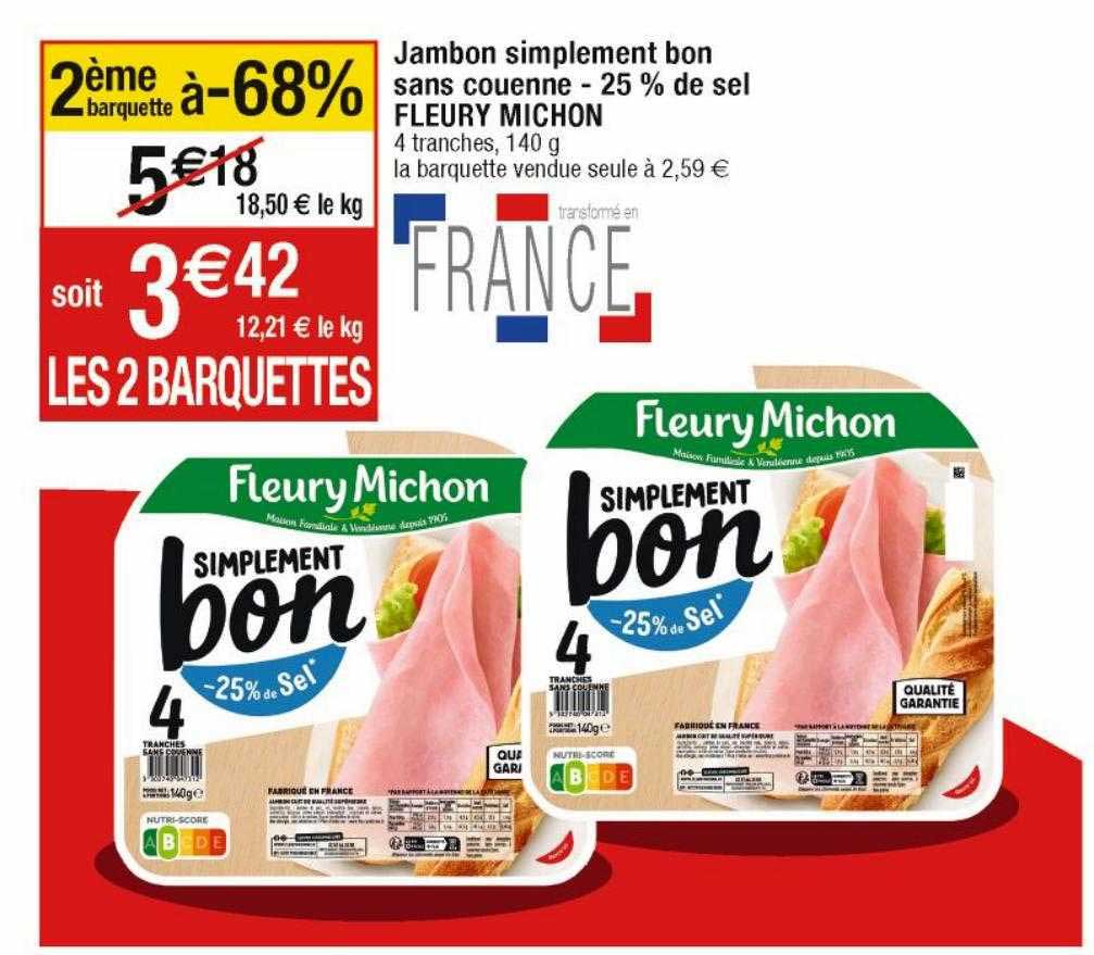 jambon simplement bon sans couenne -25% de sel fleury michon