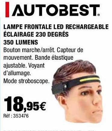 lampe frontale led rechargeable éclairage 230 degrés 350 lumens autobest