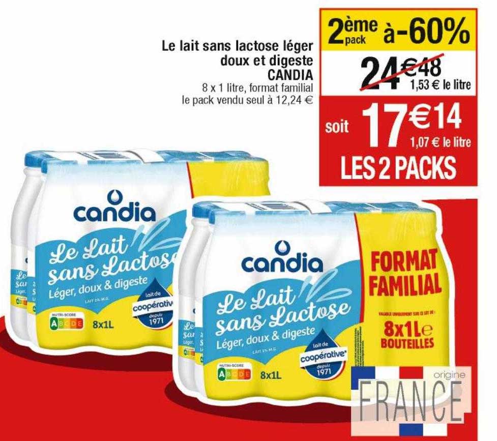 le lait sans lactose léger doux et digeste candia