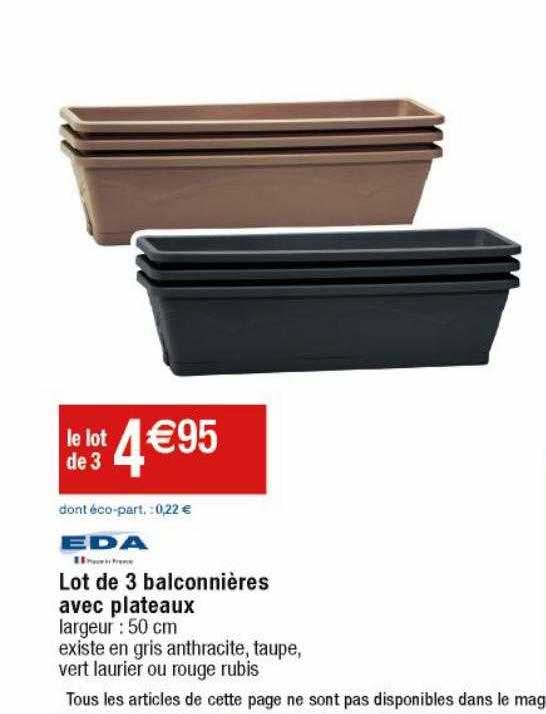 lot de 3 balconnières avec plateaux eda