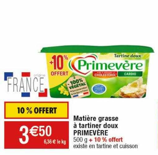 matière grasse à tartiner doux primevère