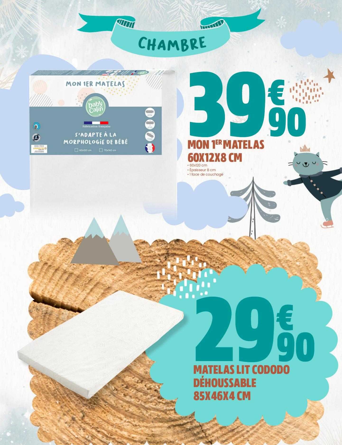 mon 1er matelas 60 x 12 x 8 cm, matelas lit cododo déhoussable 85 x 46 x 4 cm