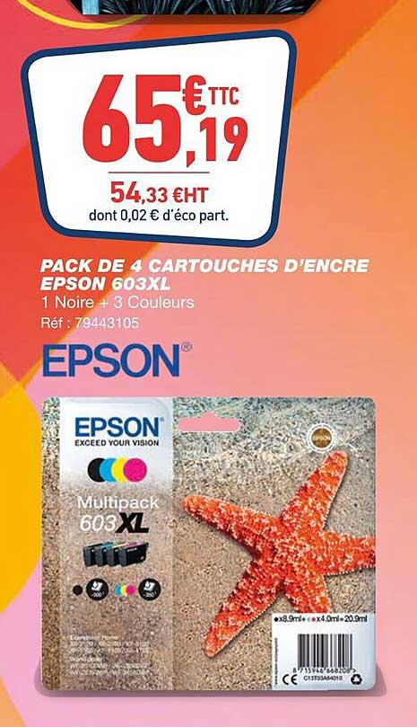 pack de 4 cartouches d'encre epson 603xl