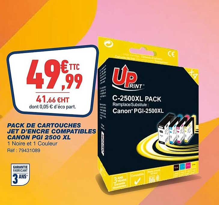 pack de cartouches jet d'encre compatibles canon pgi 2500 xl