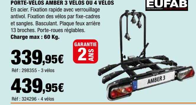 porte-vélos amber 3 vélos ou 4 vélos eufab