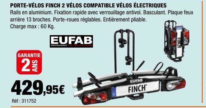 porte-vélos finch 2 vélos compatible vélos électriques eufab