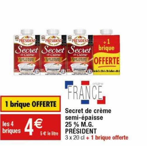 secret de crème semi-épaisse 25% m.g. président