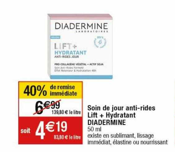 soin de jour anti-rides lift + hydratant diadermine