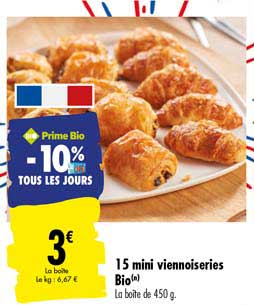 15 mini viennoiseries bio -10% tous les jours