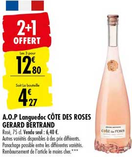 a.o.p. languedoc côte des roses gerard bertrand 2+1 offert