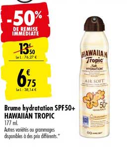brume hydratation spf50+hawaiian tropic -50% de remise immédiate