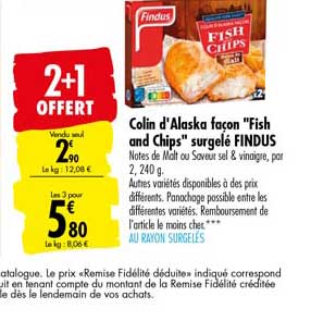 colin d'alaska façon fish and chips surgelé fundus 2+1 offert