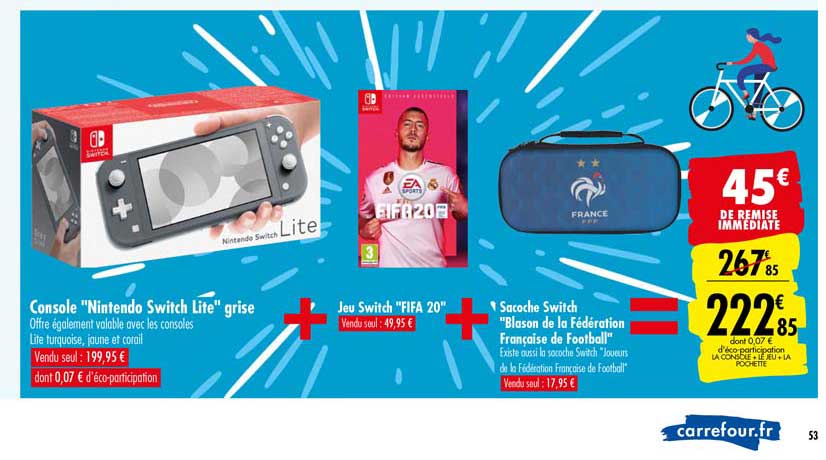 console nintendo switch lite grise jeux switch fifa 20 sacoche switch blason de la fédération française de football