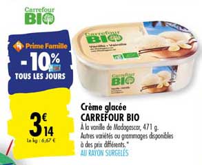 crème glacée carrefour bio -10% tous les jours