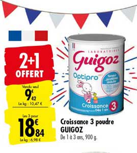 Croissance 3 Poudre Guigoz 2+1 Offert