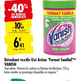 détachant textile oxi action format familial vanish -40% de remise immédiate