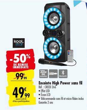 enceinte high power sans fil kool star -50% de remise immédiate
