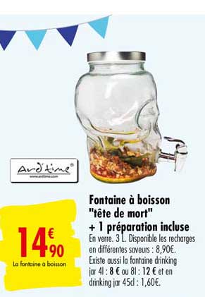 fontaine à boisson tête de mort + 1 préparation incluse