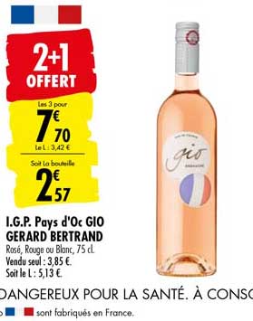 i.g.p. pays d'oc gio gerard bertrand 2+1 offert