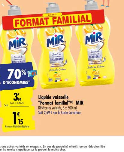 liquide vaisselle format familial mir 70% d'économies
