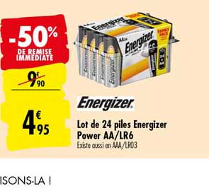 lot de 24 piles energizer power 44 lr6 -50% de remise immédiate