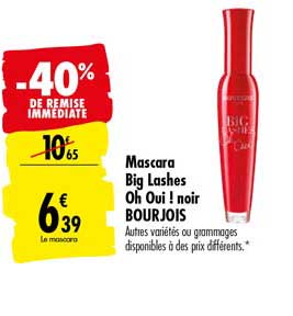 mascara big lashes oh oui ! noir bourjois -40% de remise immédiate