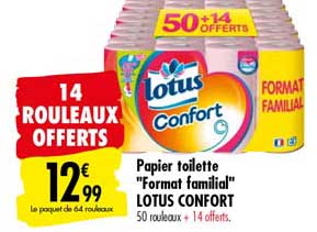 papier toilette format familial lotus confort 14 rouleaux offerts