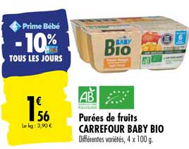 purées de fruits carrefour baby bio -10% tous les jours
