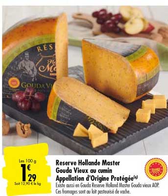 reserve hollande master gouda vieux au cumin appellation d'origine protégée