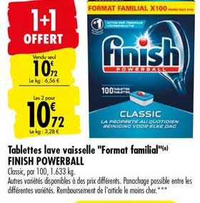 Tablettes Lave Vaisselle Format Familial Finish Powerball 1+1 Offert