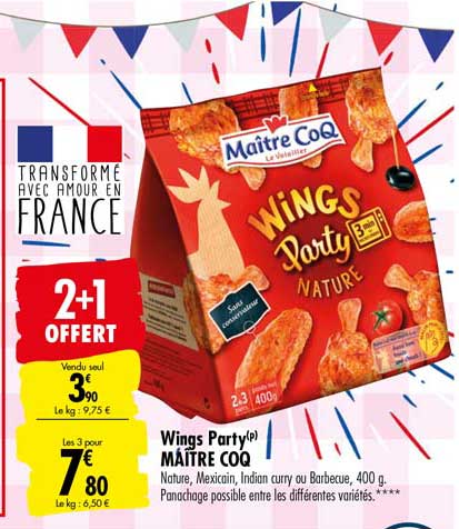 wings party maitre coq 2+1 offert