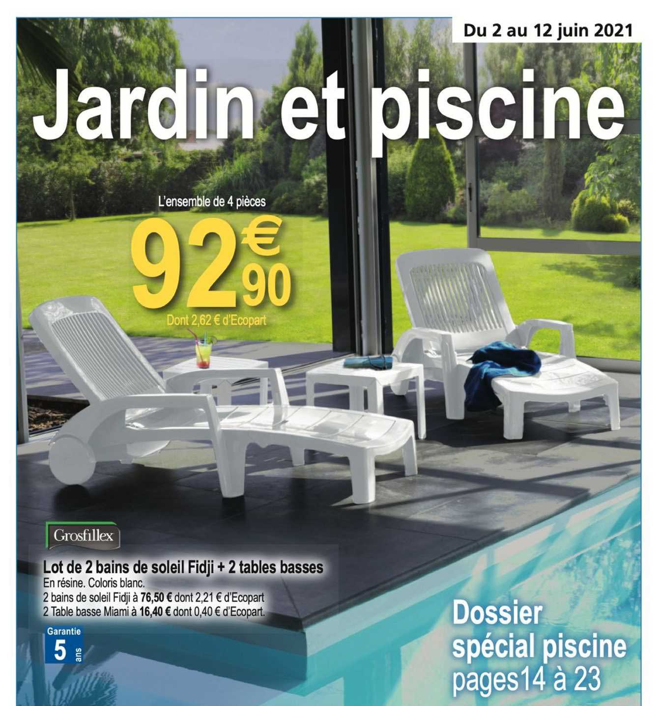 lot de 2 bains de soleil fidji + 2 tables basses