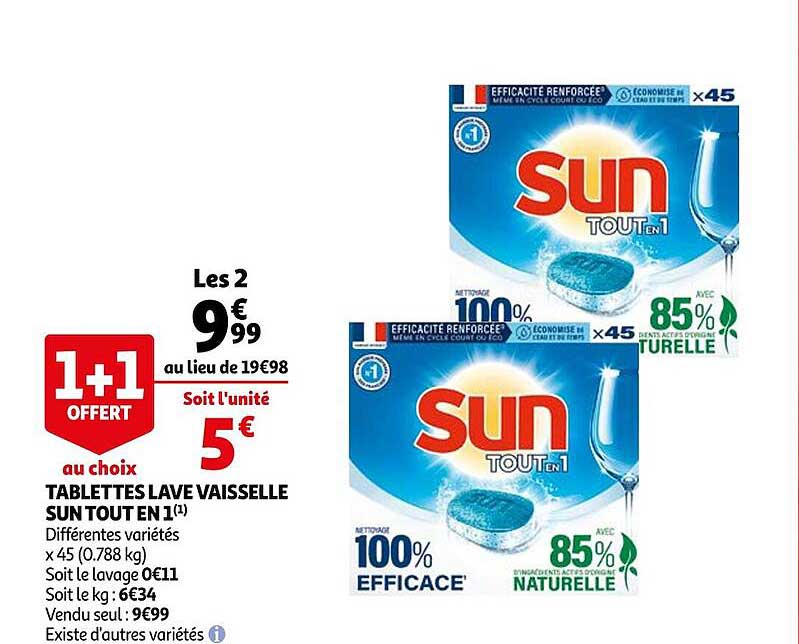 tablettes lave vaisselle sun tout en 1