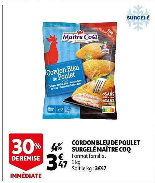 cordon bleu de poulet surgelé maître coq