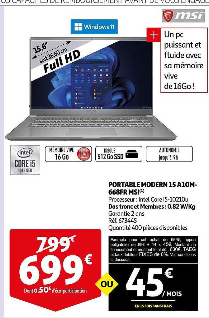 portable modern 15 a10m-668fr msi