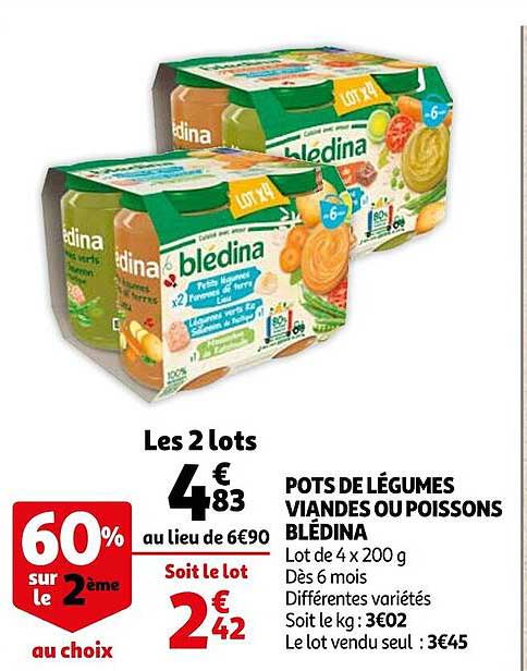 pots de légumes viandes ou poissons blédina
