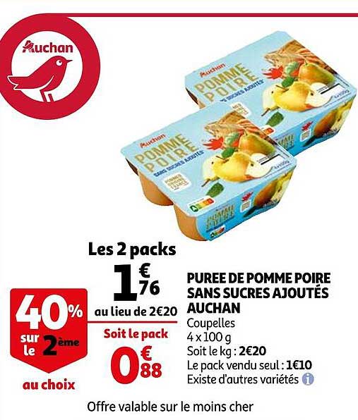 Purée De Pomme Poire Sans Sucres Ajoutés Auchan