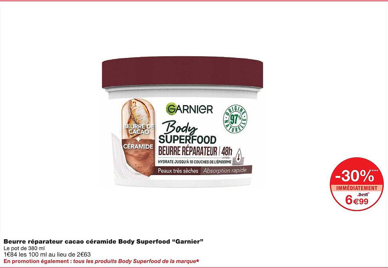 Beurre Réparateur Cacao Céramide Body Superfood "garnier"