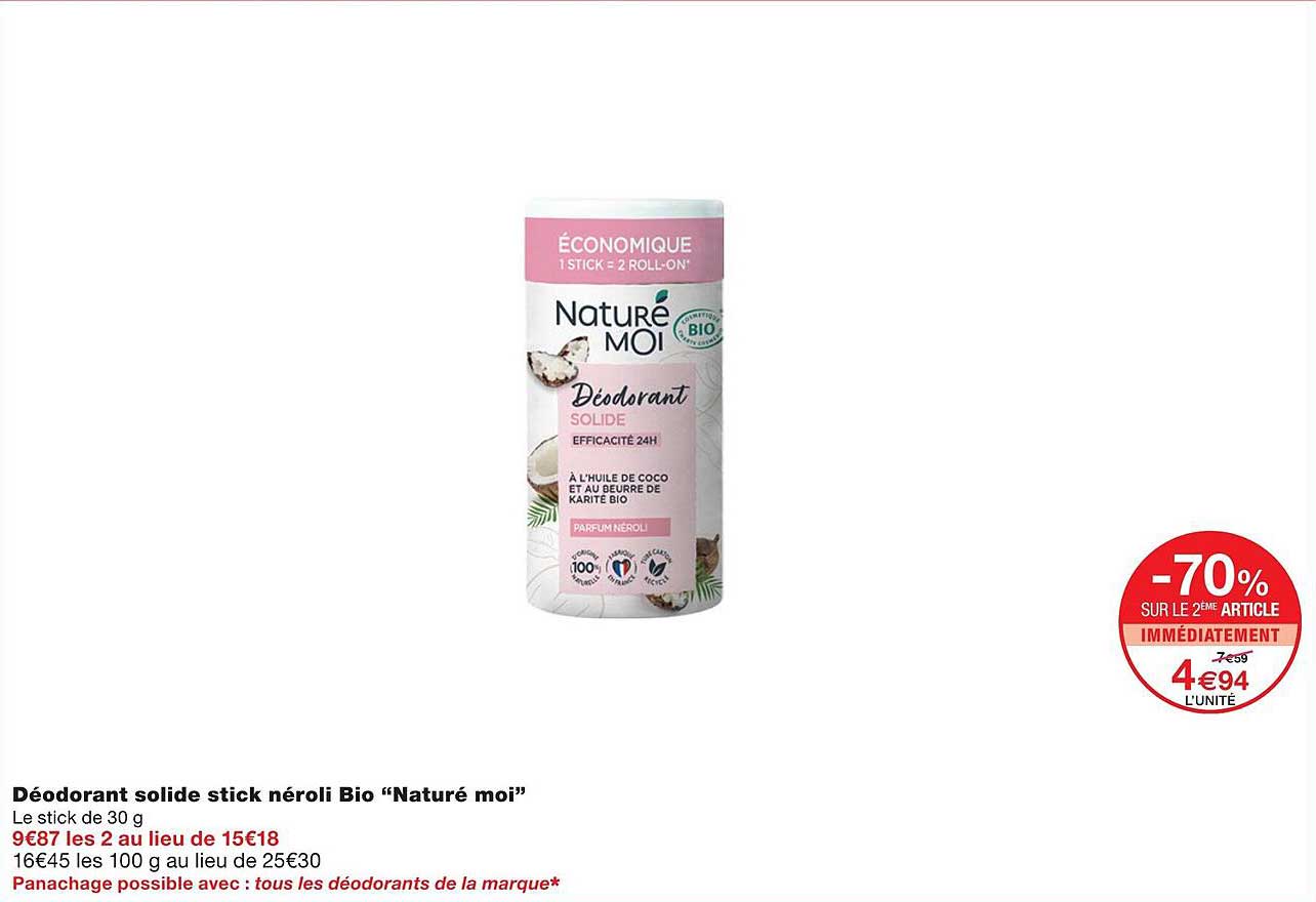 déodorant solide stick néroli bio "naturé moi"