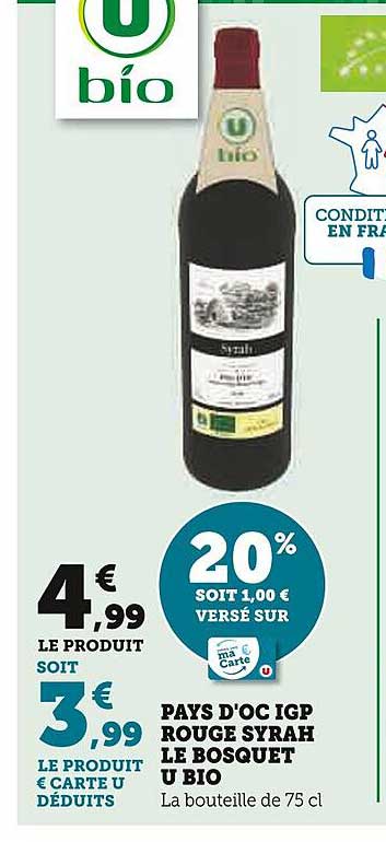 pays d'oc igp rouge syrah le bosquet u bio