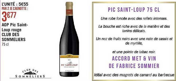 aop pic saint-loup rouge club des sommeliers