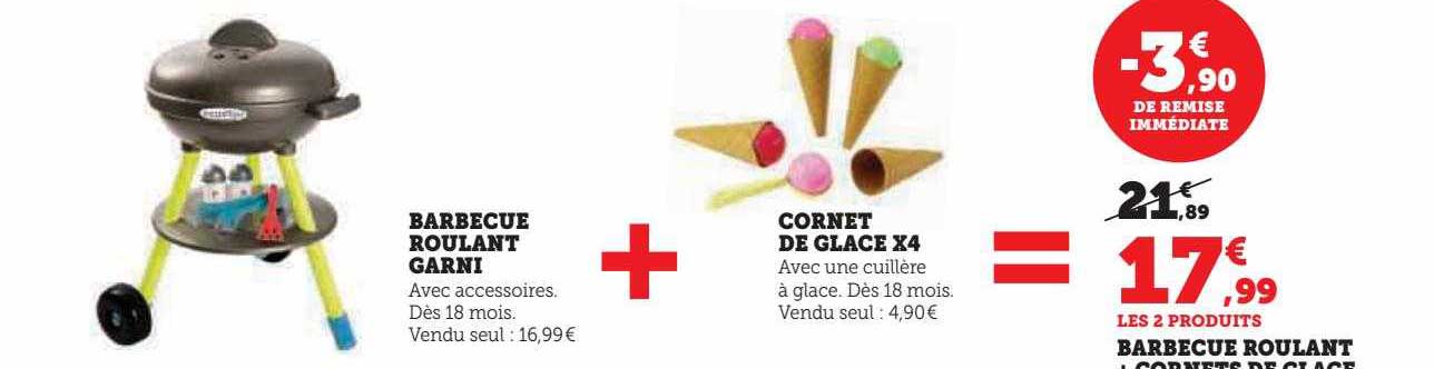 Barbecue Roulant Garni + Cornet De Glace X4