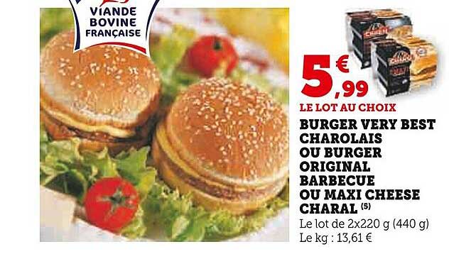 Burger Very Best Charolais Ou Burger Original Barbecue Ou Maxi Cheese Charal