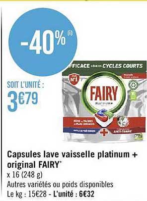 capsules lave vaisselle platinum+ original fairy