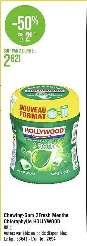 Chewing-gum 2fresh Menthe Chlorophylle Hollywood