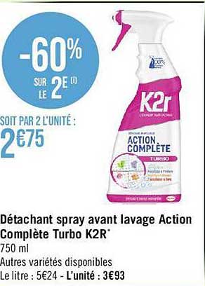 détachant spray avant lavage action complète turbo k2r