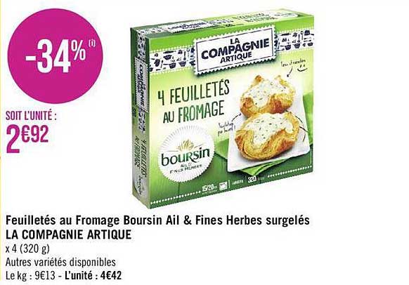 feuilletés au fromage boursin ail & fines herbes surgelés la compagnie artique
