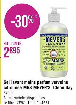 gel lavant mains parfum verveine citronnée mrs meyer's clean day