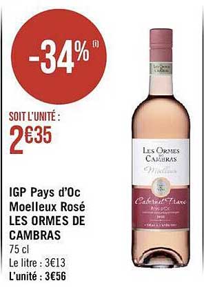 igp pays d'oc moelleux rosé les ormes de cambras